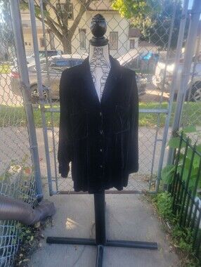 Vintage Arleen Bowman Chin Chin Black Silk Velvet Button Down Shirt Jacket M